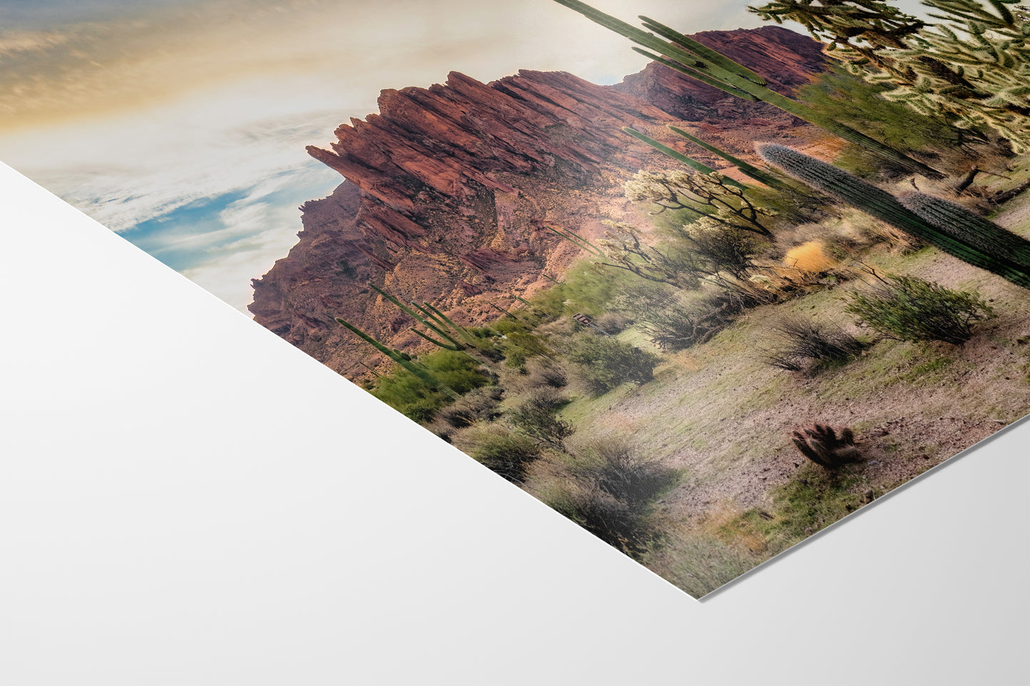 Arizona Desert Picture Wall Art Saguaro Cactus Artwork Nature Photo, Southwestern Wall Art of Superstition Mountains at Lost Dutchman State Park