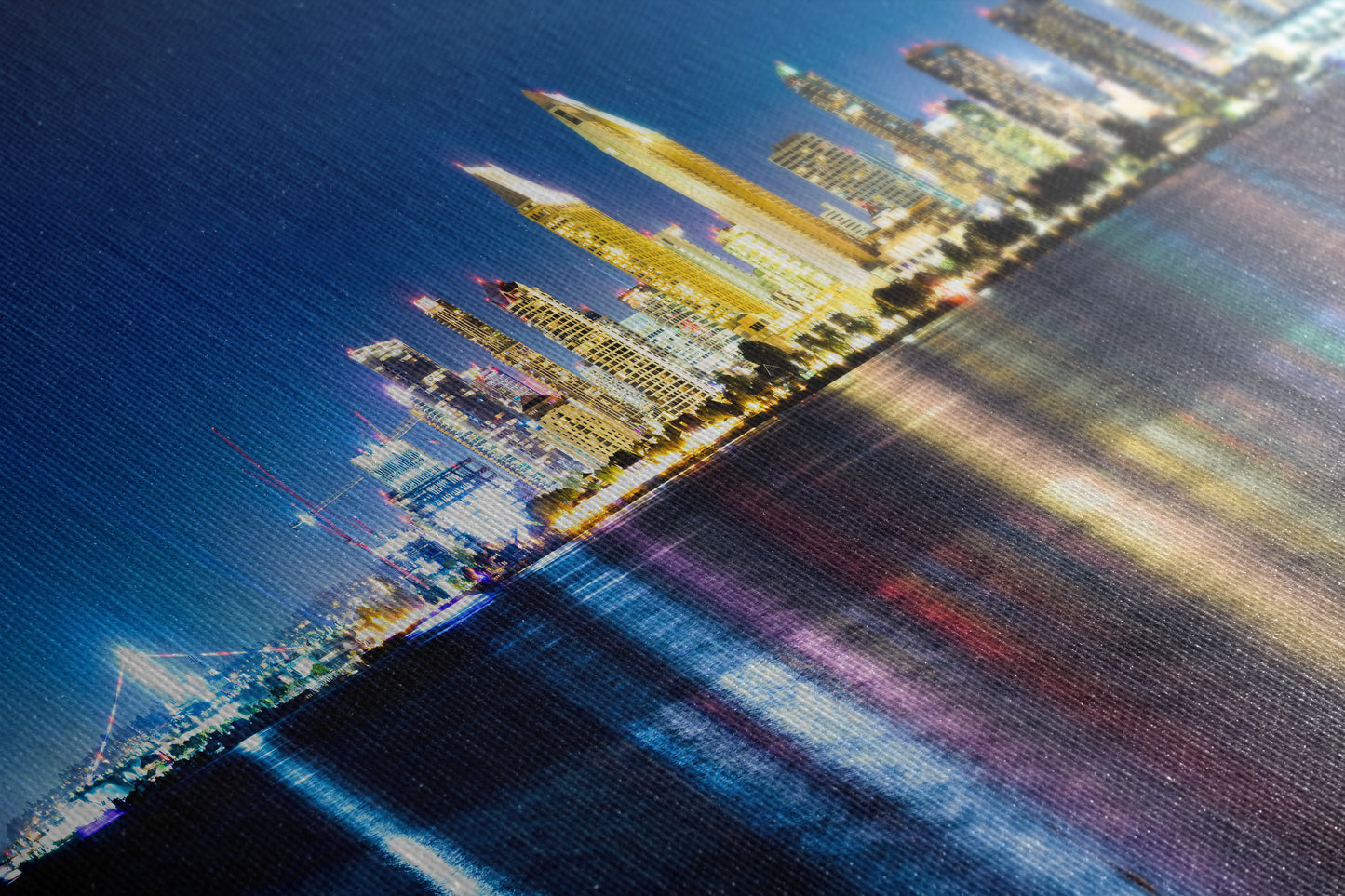 San Diego Skyline Panorama Photo, Urban Cityscape at Night Wall Art, Large Canvas Print for Living Room or Office