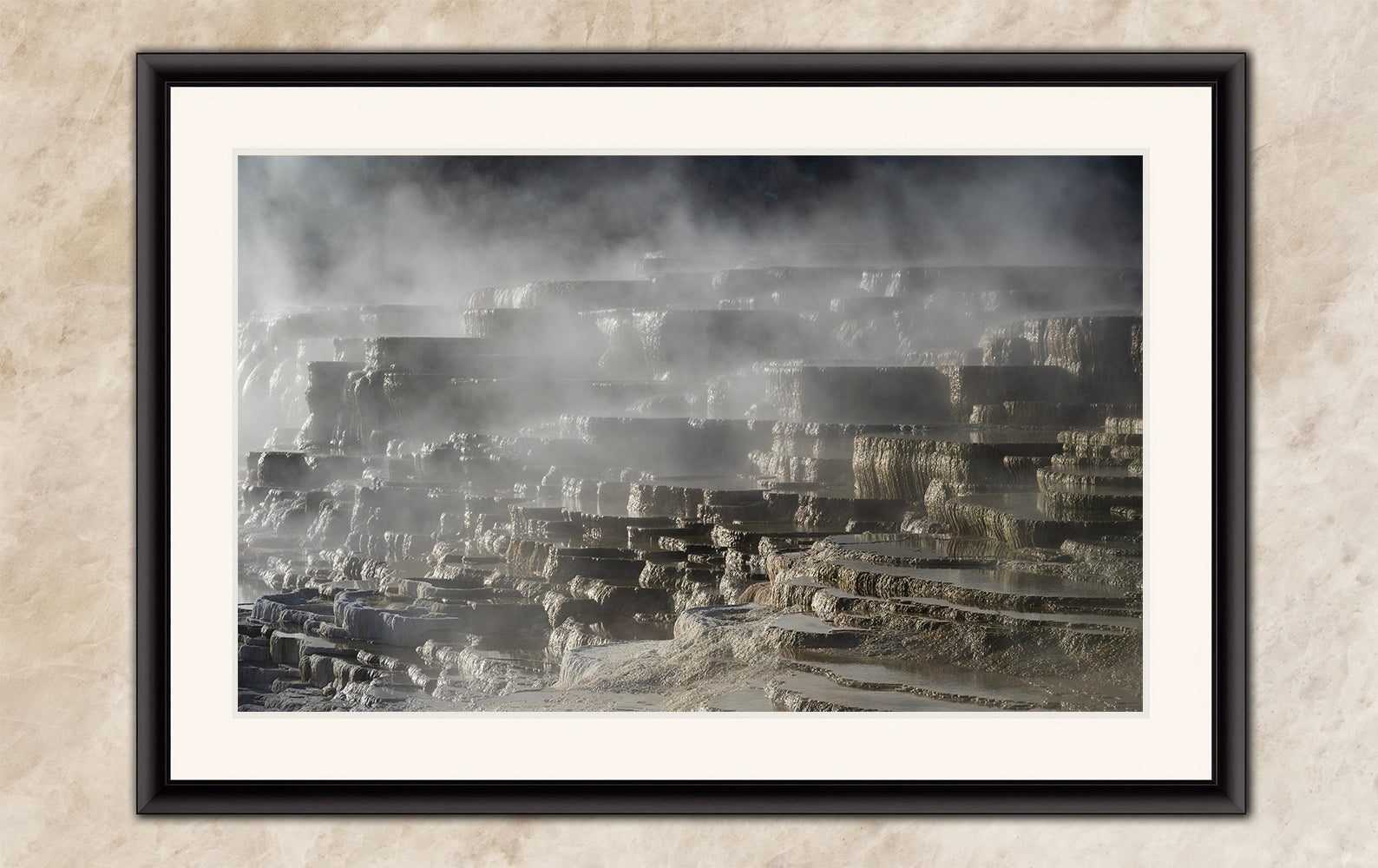 Mammoth Hot Springs Yellowstone National Park Nature Photo | Wyoming Mountain Picture Relaxation Artwork for Meditation or House Decor
