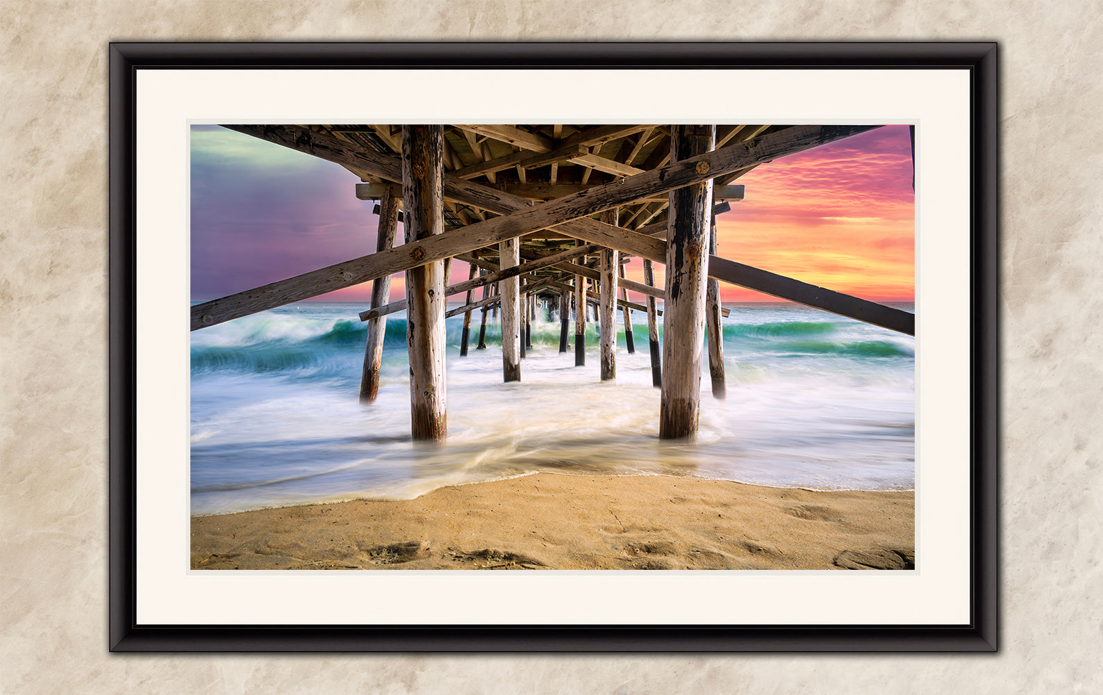 Limited Edition Fine Art Photography Ocean Picture, California Coastline Sunset Glow Under Pier