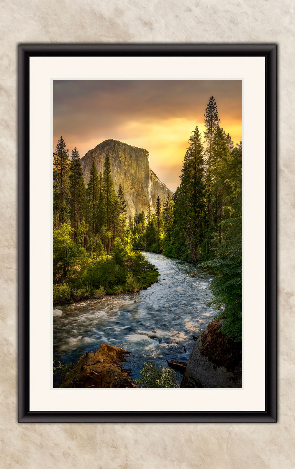El Capitan Yosemite National Park Nature Photo with Merced River, Granite Mountain Picture Relaxation Artwork for Meditation, Dorm, Office, or House Decor