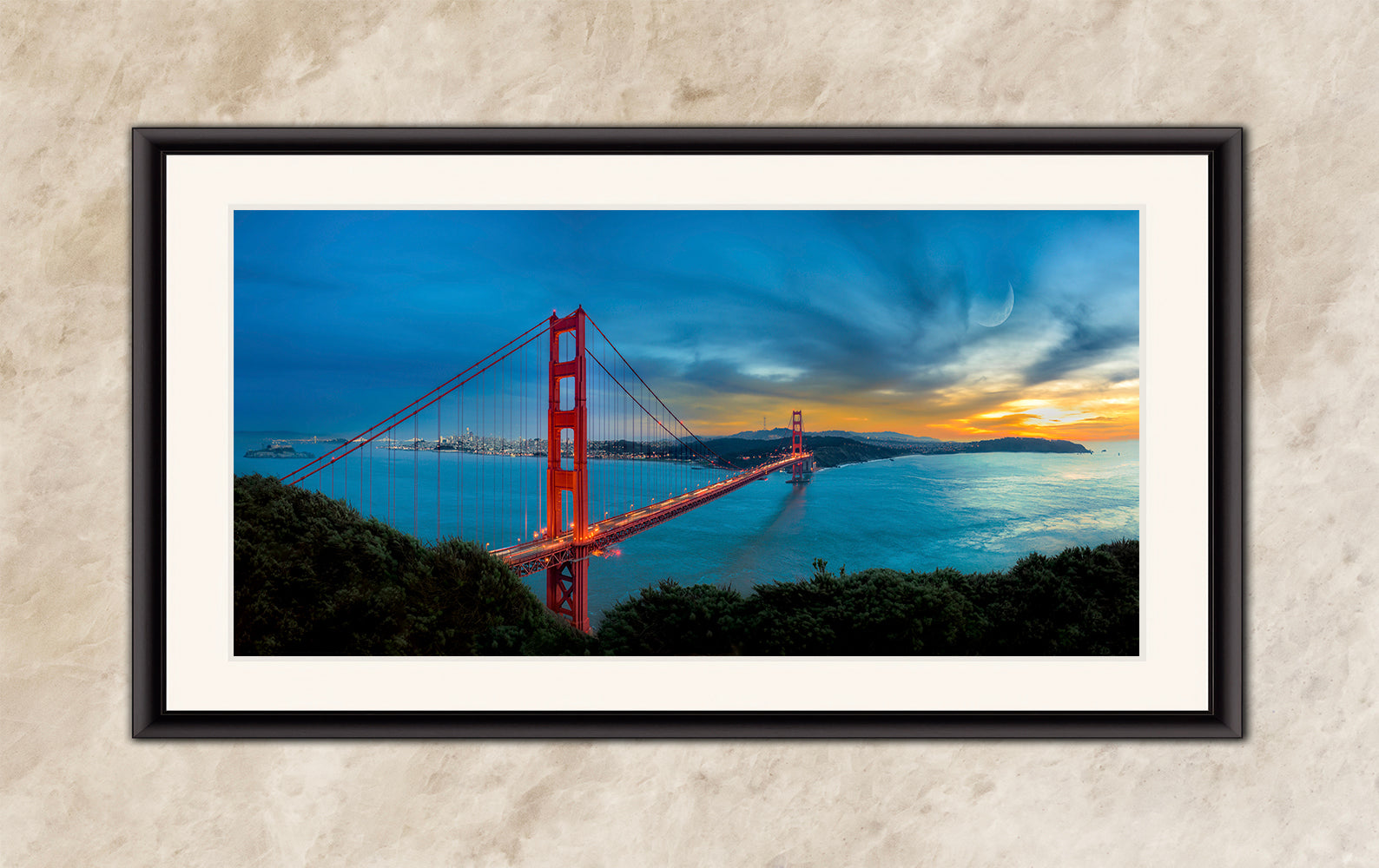 Limited Edition Fine Art Photography Bridge Picture, Golden Gate Bridge Sunset Panorama