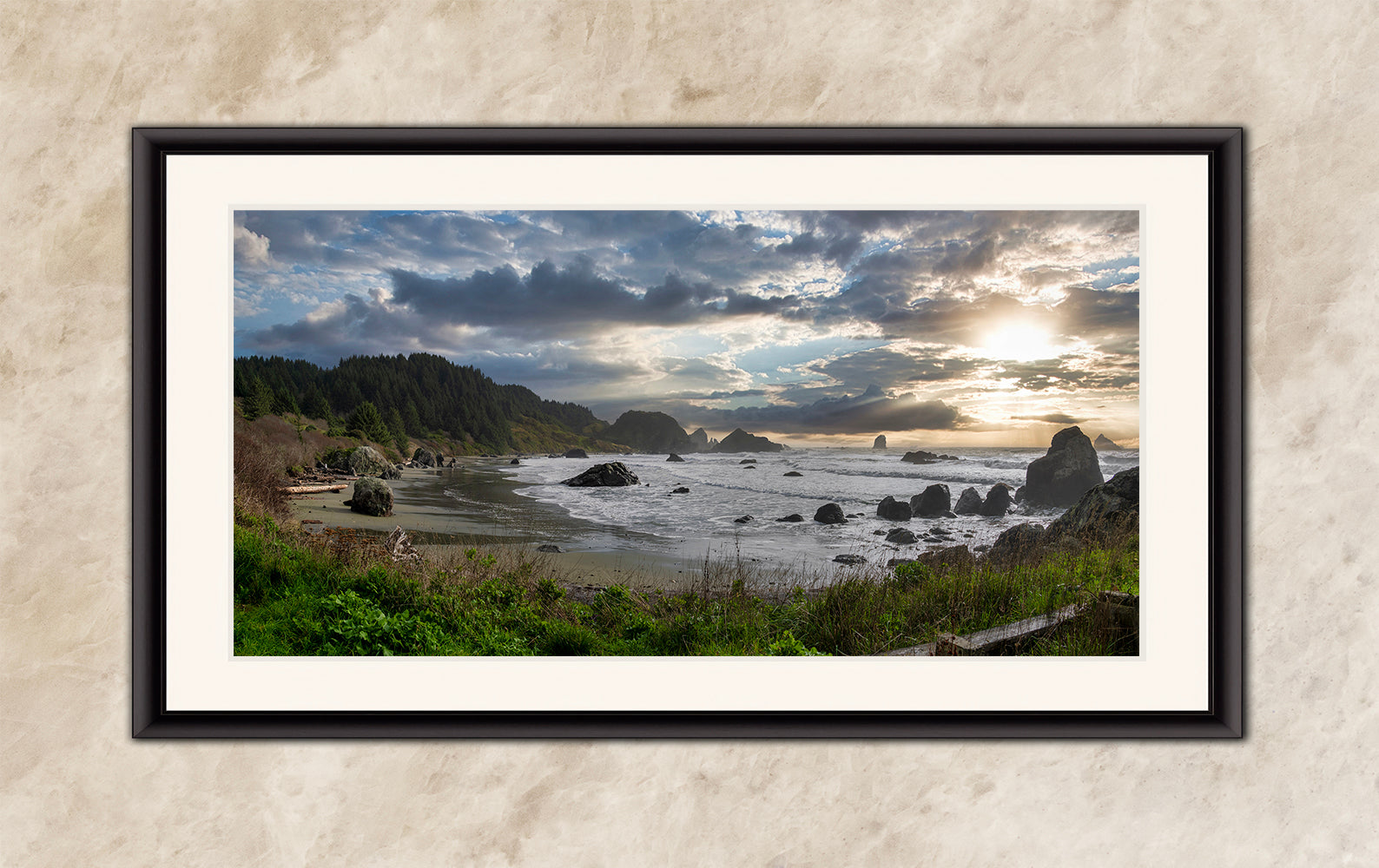 Lone Ranch Beach Oregon Coast Ocean Picture, Panorama Pacific Northwest Nature Photo Relaxation Artwork for Meditation, Apartment, Office & House Decor