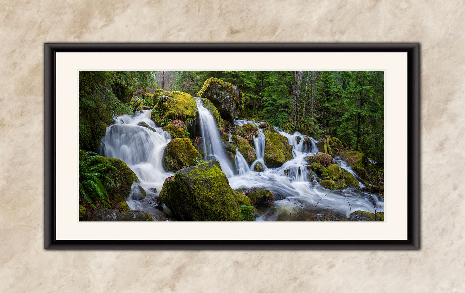 Oregon Waterfall Picture, Pacific Northwest Nature Photo Relaxation Artwork in Bohemian Style for Meditation, Office, Apartment, House Decor