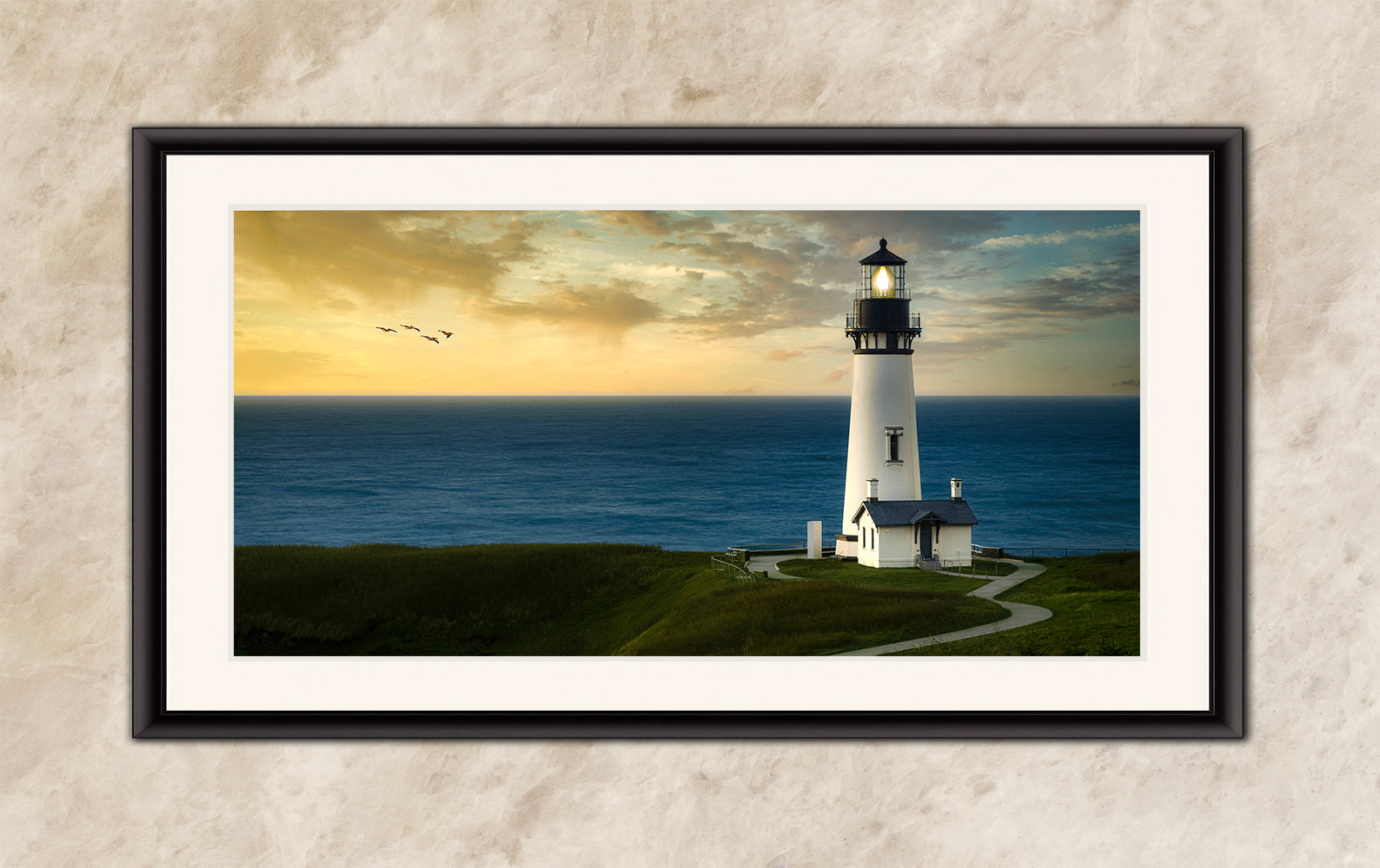 Yaquina Head Lighthouse Picture, Oregon Coast Ocean Picture, Pacific Northwest Beach Photo Wall Art for Office and Relaxation