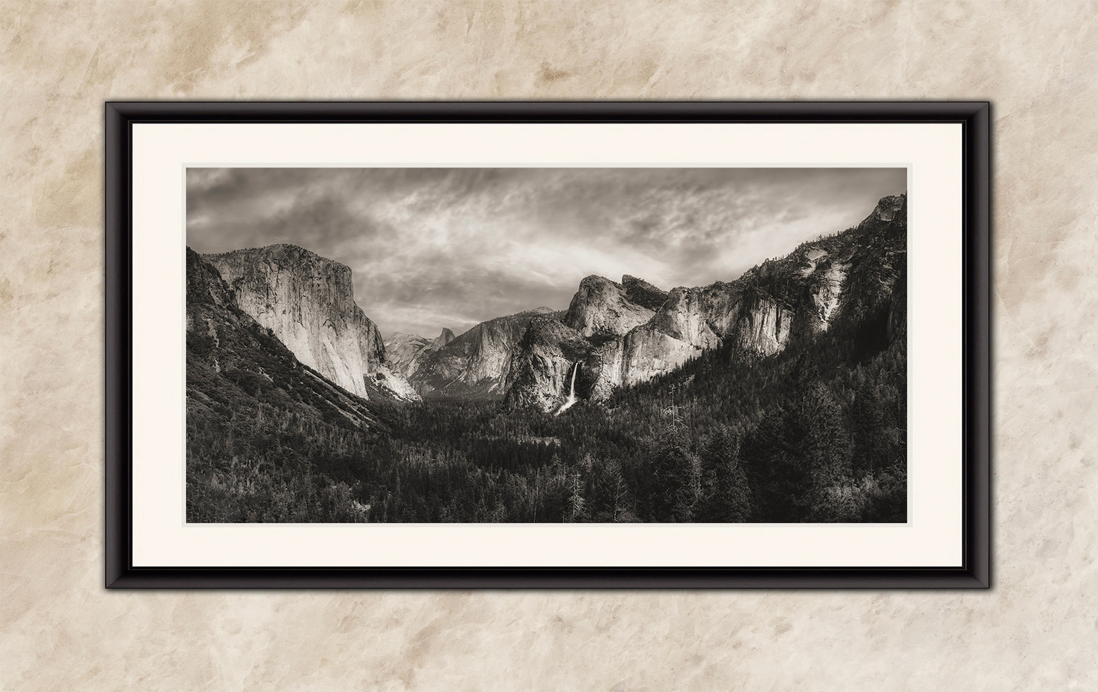 Tunnel View Yosemite National Park Mountain Picture Black and White Nature Photo Relaxation Artwork for Mediation, Office, & House Decor