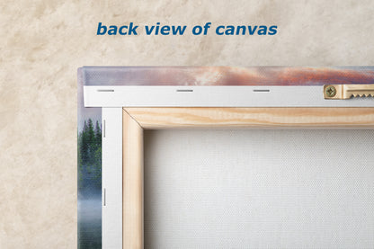 Yellowstone Lake Foggy Forest Picture, Reflection Nature Photo, Wyoming Landscape Relaxation Artwork for Meditation, Office & Home Decor