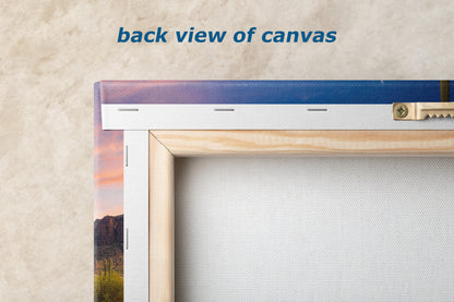 Arizona Desert Picture Sunset, Saguaro Cactus Artwork Nature Photo, Southwestern Wall Art of Superstition Mountains at Lost Dutchman State Park