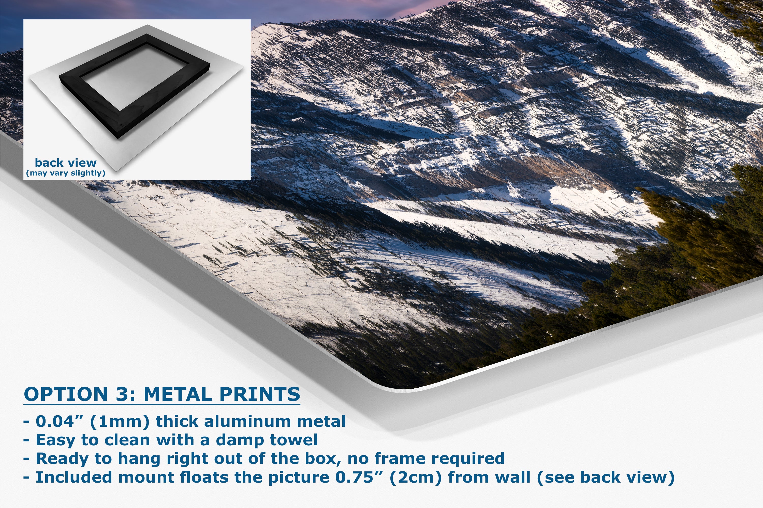 Mt Charleston Nevada Mountain Picture, Snowy Scenery Nature Photo Relaxation Artwork, Winter Landscape for Office, Dorm, Bohemian Decor