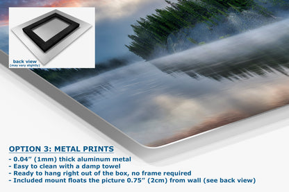 Yellowstone Lake Foggy Forest Picture, Reflection Nature Photo, Wyoming Landscape Relaxation Artwork for Meditation, Office & Home Decor