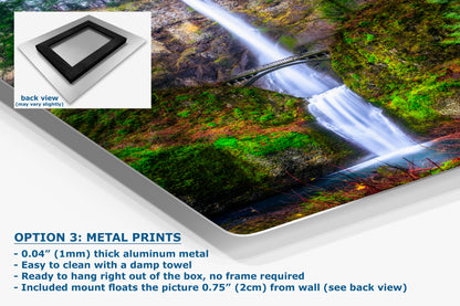 Multnomah Waterfall Picture Nature Photo Wall Art, Pacific Northwest Oregon Relaxation Artwork