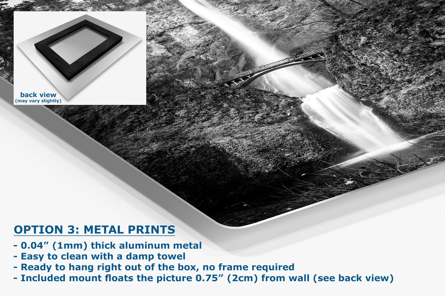 Multnomah Waterfall Picture Nature Photo, Black and White, Pacific Northwest Oregon Picture Relaxation Artwork, Columbia River Gorge for Meditation, House