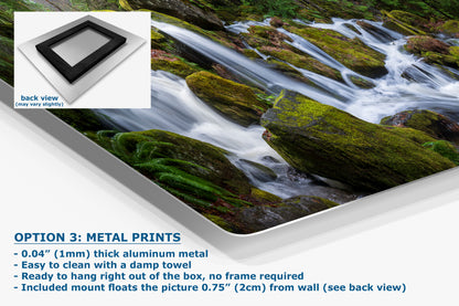 Oregon Waterfall Picture, Pacific Northwest Nature Photo Relaxation Artwork in Bohemian Style for Meditation, Office, Apartment, House Decor