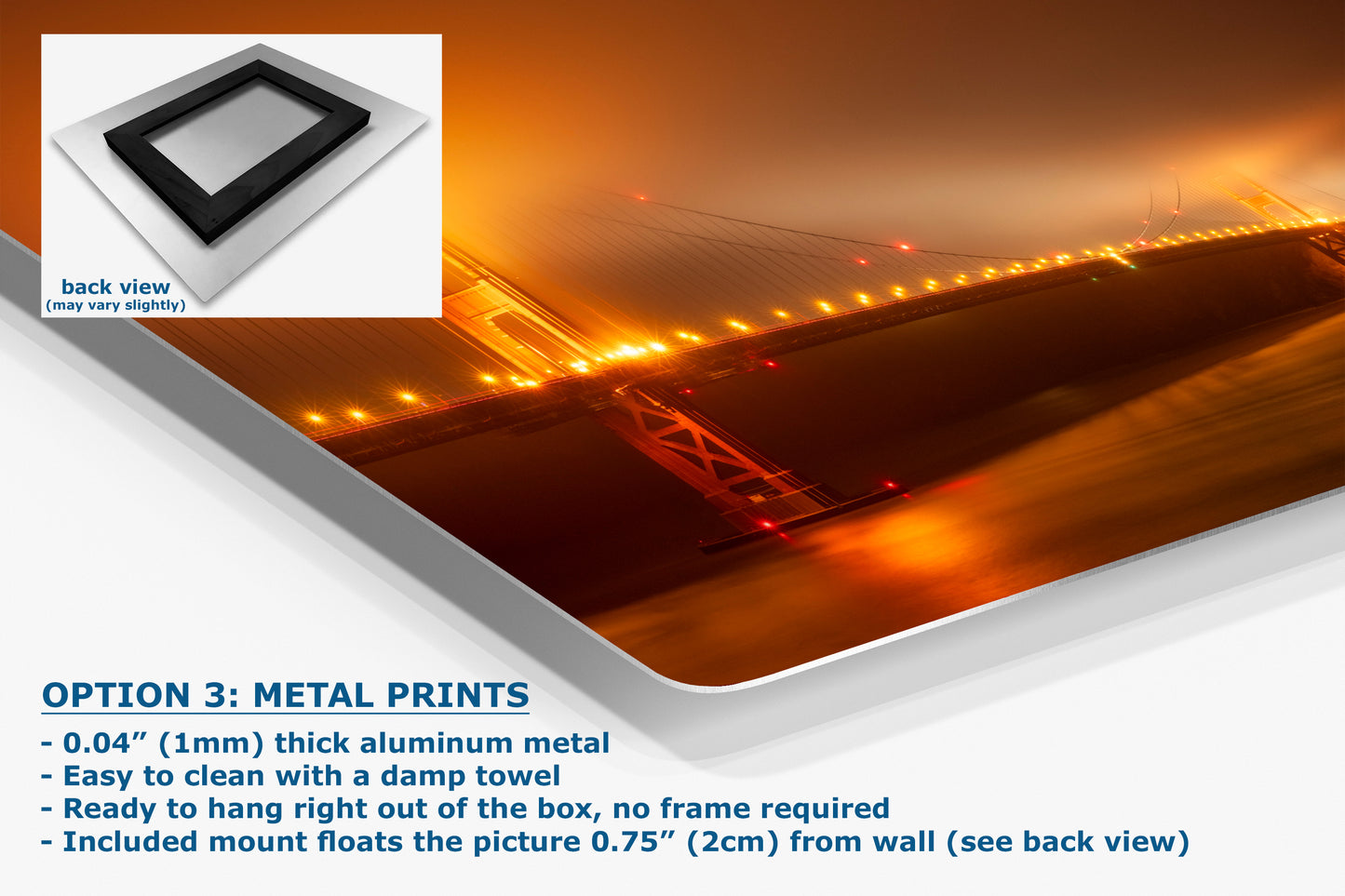 San Francisco Golden Gate Bridge Picture Foggy Night Wall Art | Fine Art Print for House Decor, Office, Dorm, Meditation, Relaxation Artwork