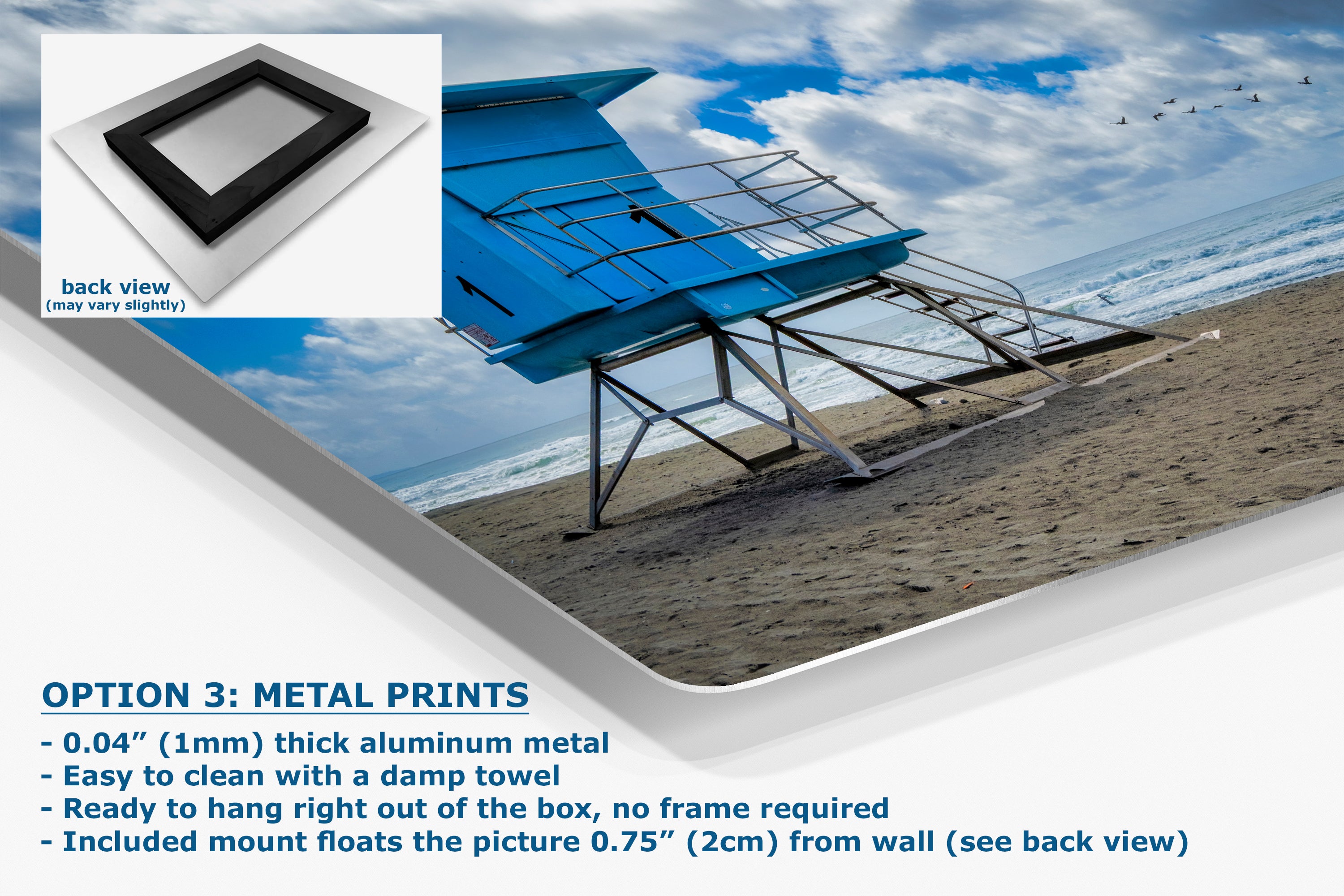 Southern California Coastline Lifeguard Tower Ocean Picture, Oceanside Relaxation Artwork for Meditation, Office, Dorm, and House Decor