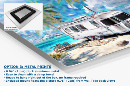 Airstream Travel Trailer Art at a Tropical Ocean Paradise Campsite