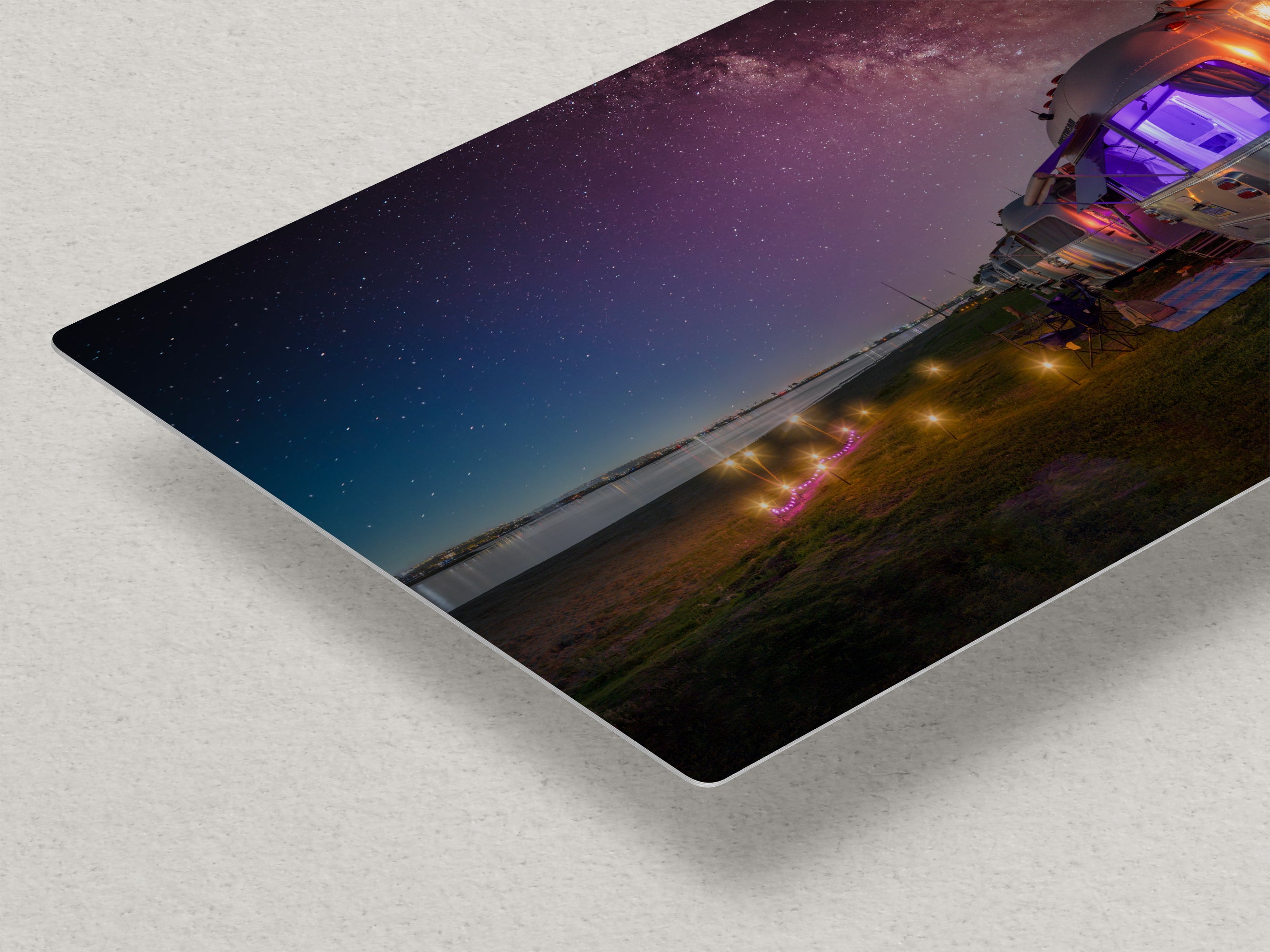 Airstream Travel Trailer Art Night Scene in San Diego, California Campsite Camping Decoration in Canvas, Paper, and Metal Wall Art