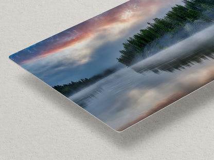 Yellowstone Lake Foggy Forest Picture, Reflection Nature Photo, Wyoming Landscape Relaxation Artwork for Meditation, Office & Home Decor