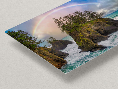 Oregon Coast Ocean Picture, Pacific Northwest Rainbow Nature Photo Relaxation Artwork for Meditation, Apartment, Office & House Decor