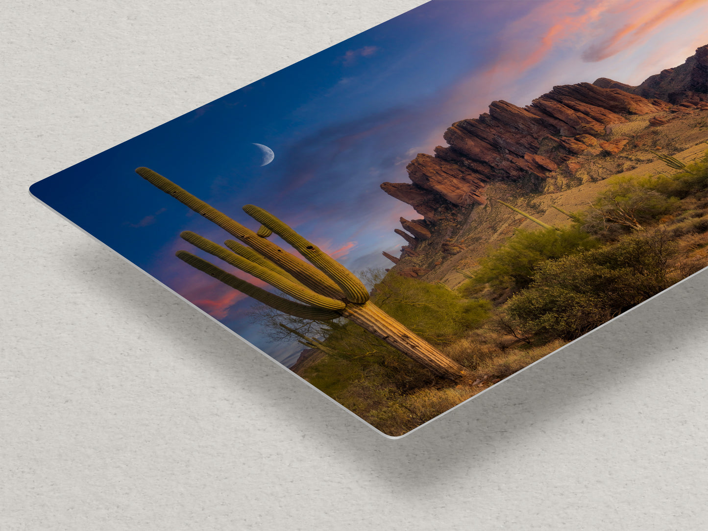 Arizona Desert Picture Sunset, Saguaro Cactus Artwork Nature Photo, Southwestern Wall Art of Superstition Mountains at Lost Dutchman State Park