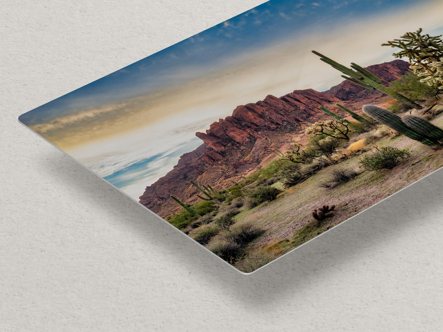 Arizona Desert Picture Wall Art Saguaro Cactus Artwork Nature Photo, Southwestern Wall Art of Superstition Mountains at Lost Dutchman State Park
