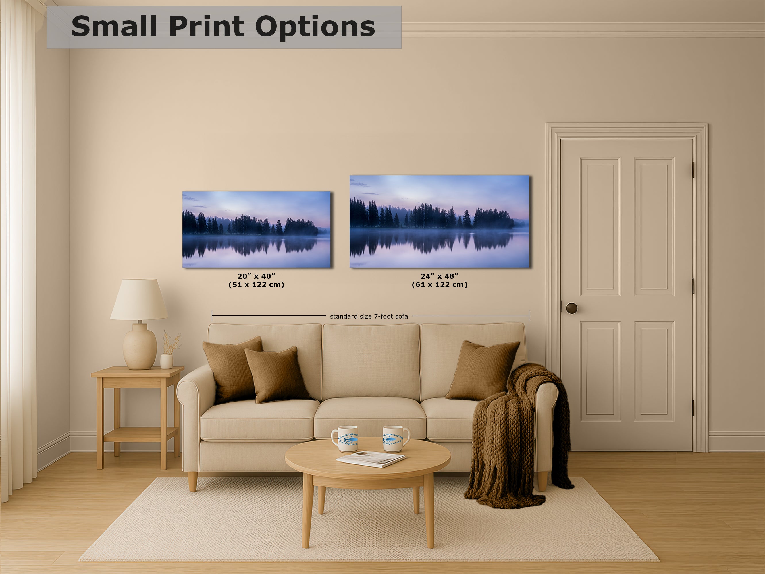 Yellowstone Lake Foggy Forest Picture, Reflection Nature Photo, Wyoming Landscape Relaxation Artwork for Meditation, Office, & House Decor