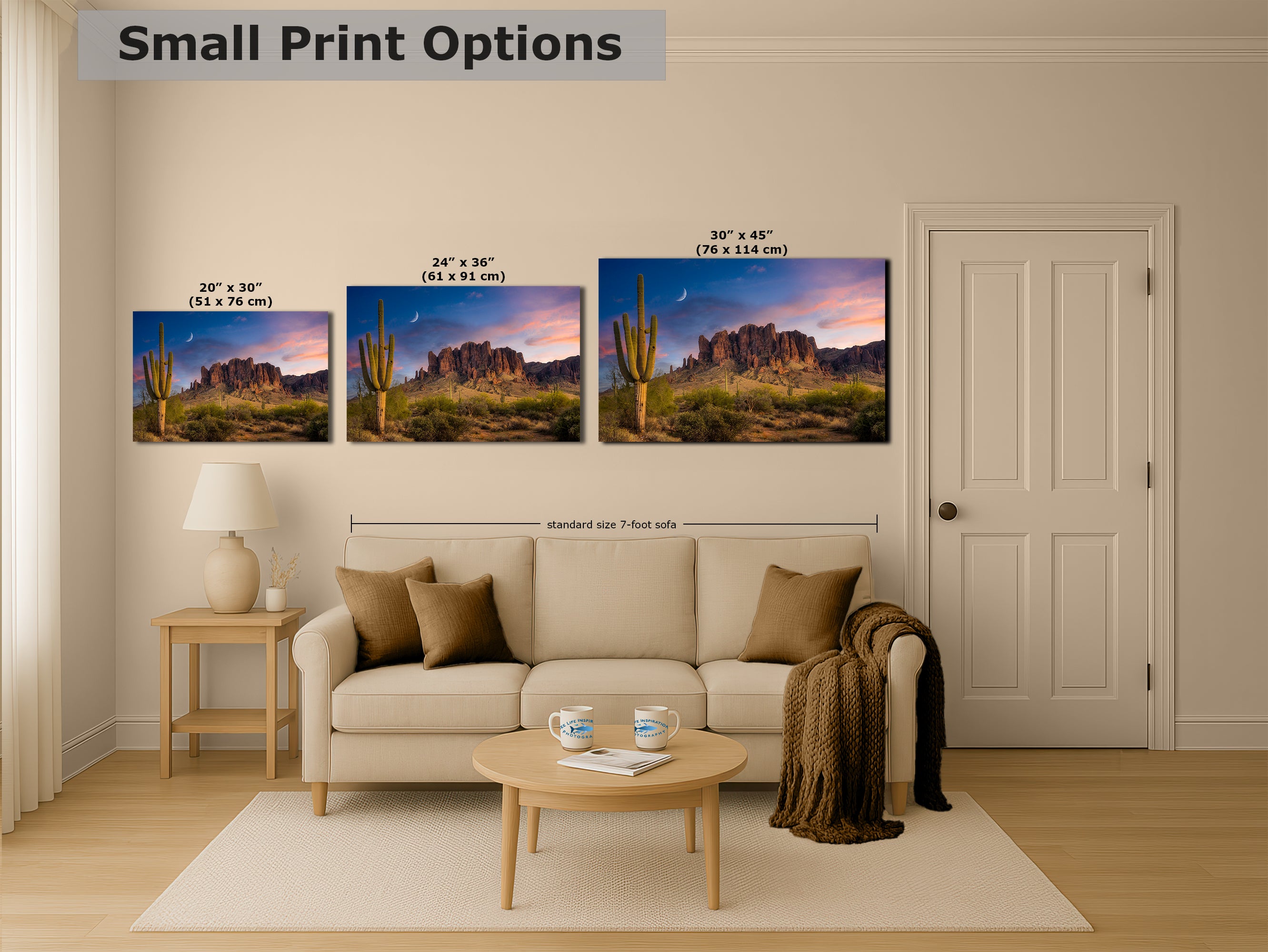 Arizona Desert Picture Sunset, Saguaro Cactus Artwork Nature Photo, Southwestern Wall Art of Superstition Mountains at Lost Dutchman State Park