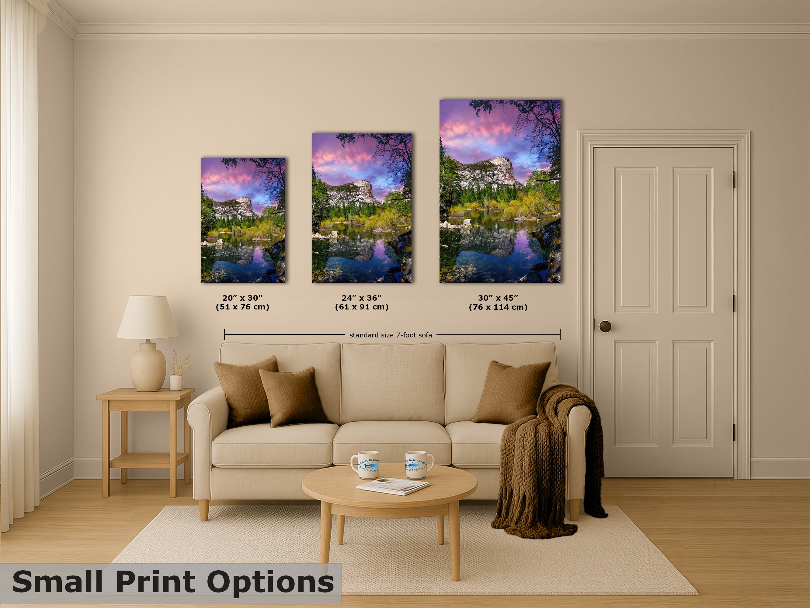 Mirror Lake Yosemite National Park Mountain Picture Nature Photo Relaxation Artwork of Mt. Watkins for Meditation, Office, and House Decor