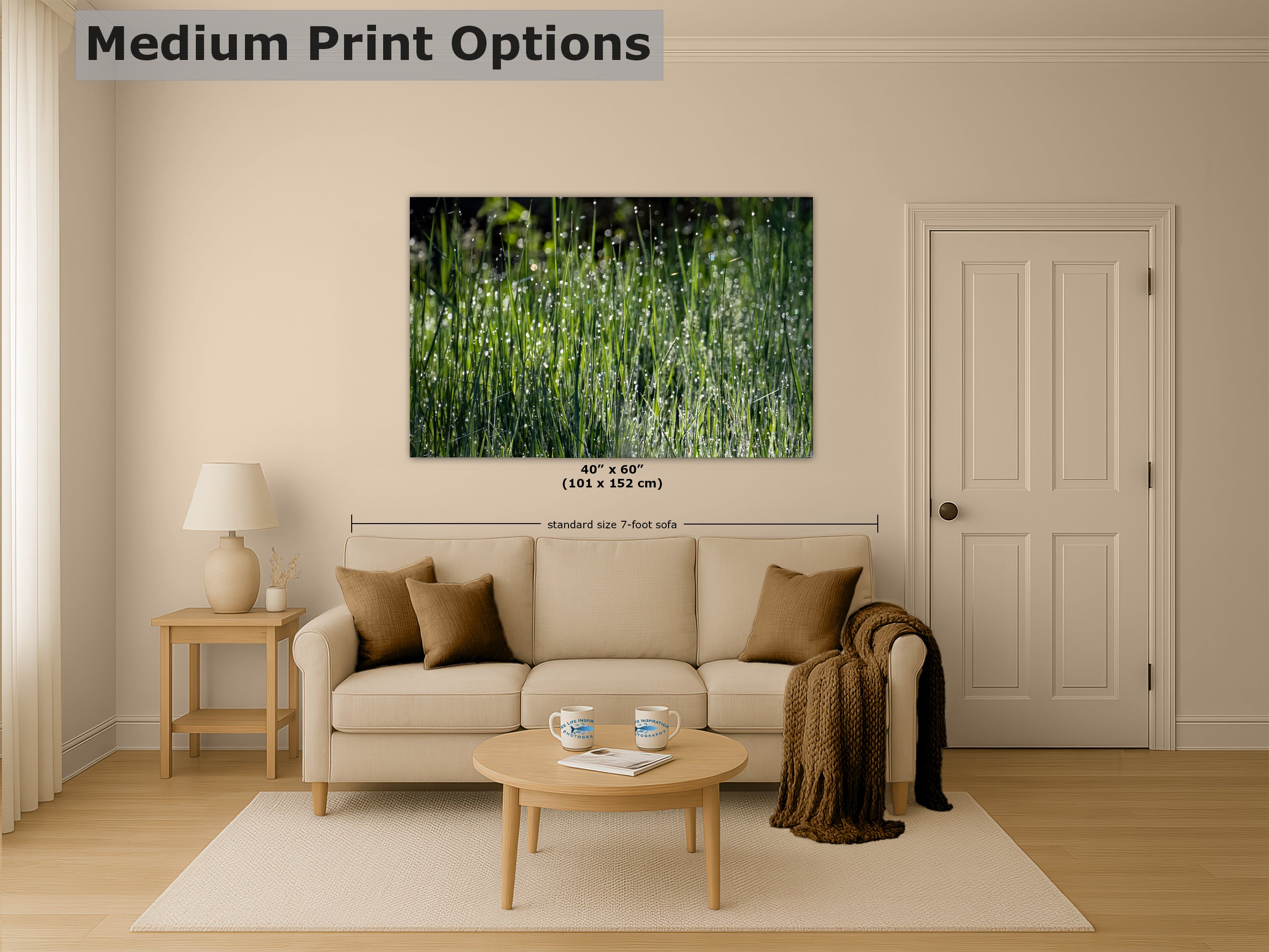 Green Grass Impressionist Art, Nature Photo Relaxation Artwork, Forest Picture Wall Decor for Bohemian Style, Office, Meditation & Dorm Room