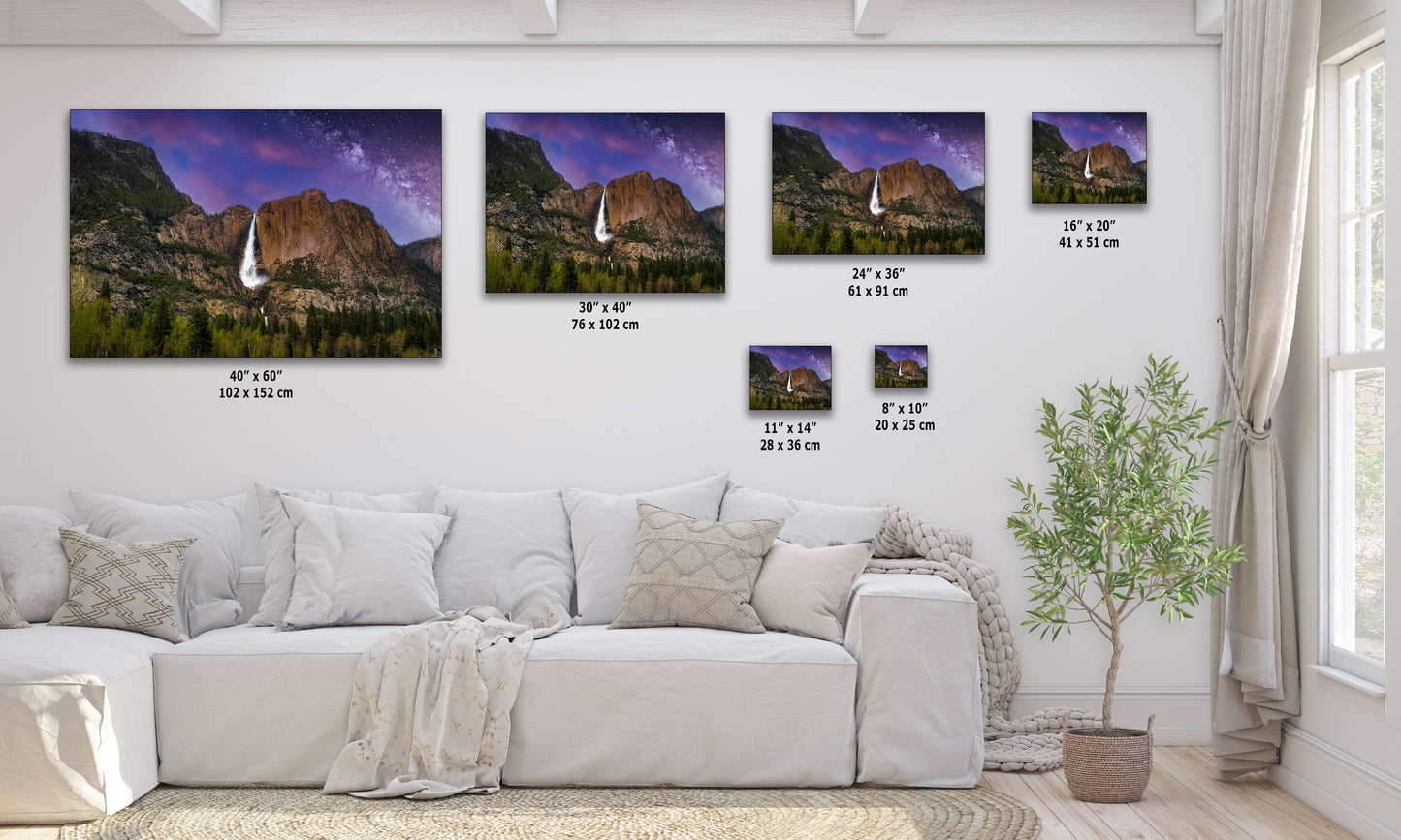 Yosemite National Park Waterfall Picture Nature Photo Relaxation Artwork, Yosemite Falls for Meditation, Office, Apartment, and House Decor