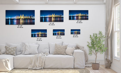 San Diego Skyline Panorama Photo, Urban Cityscape at Night Wall Art, Large Canvas Print for Living Room or Office