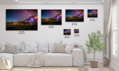 Airstream Travel Trailer Art Night Scene in San Diego, California Campsite Camping Decoration in Canvas, Paper, and Metal Wall Art