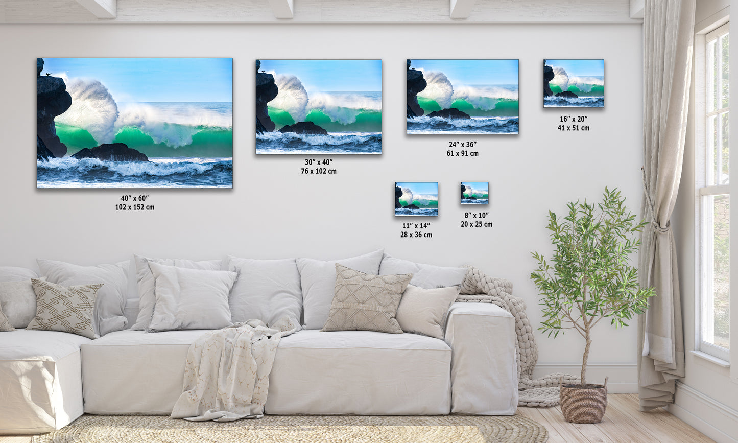 Beach Wave Ocean Picture, California Coastline Nature Photo Wall Decor, Morro Rock Artwork