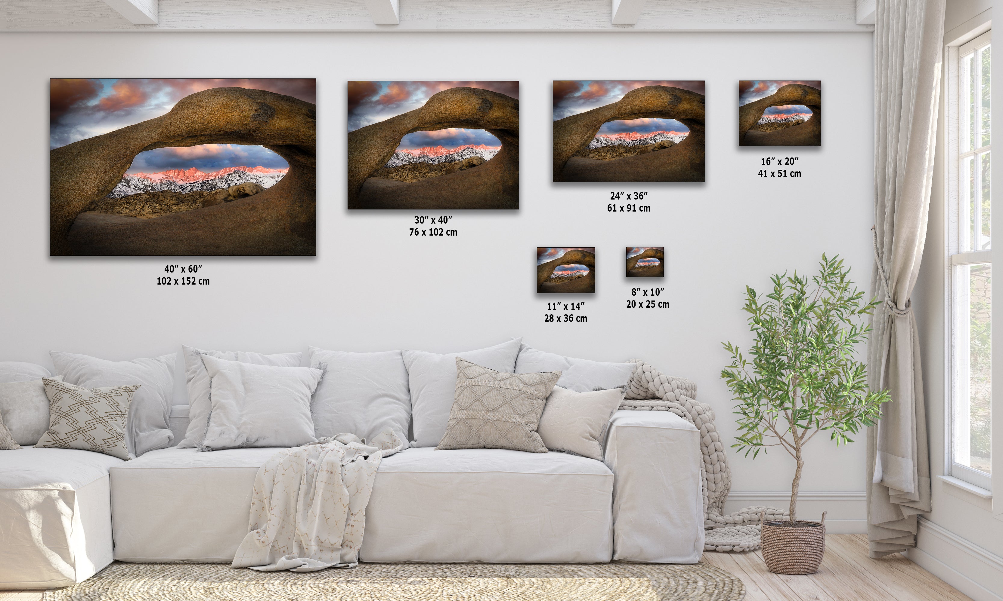 Mount Whitey & Mobius Arch Mountain Picture, Nature Photo from Alabama Hills for Relaxation Art for Meditation, Office, and House Decor