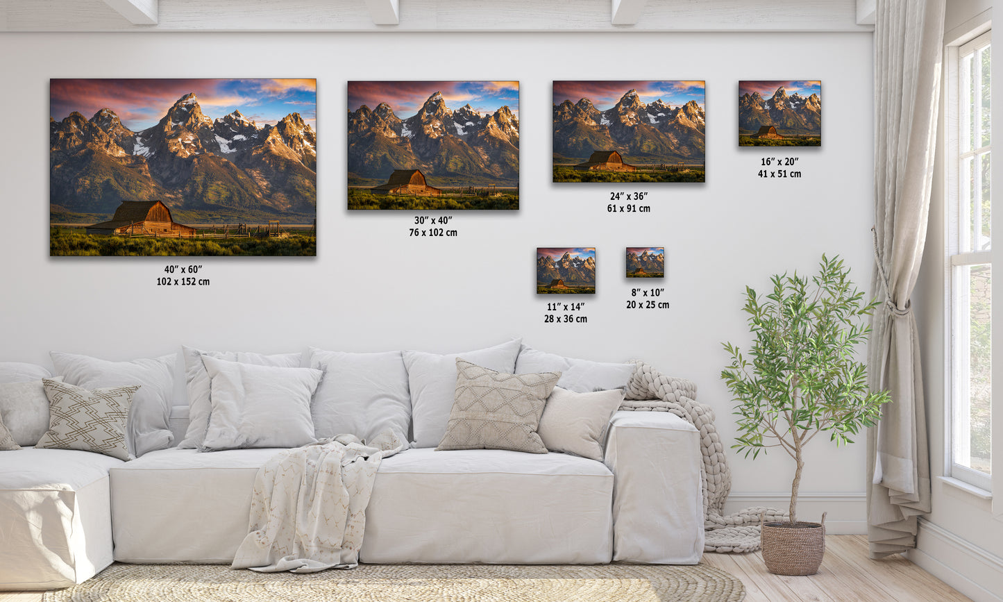 Mormon Row Grand Teton National Park Nature Photo, Moulton Barn Mountain Picture Relaxation Artwork for Meditation, Office, House Decor
