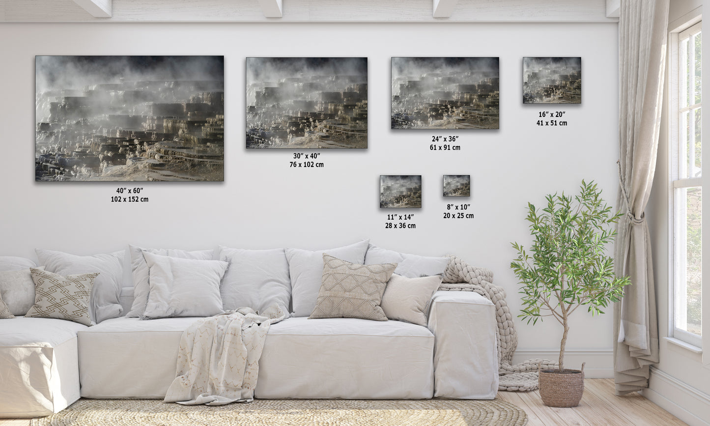 Mammoth Hot Springs Yellowstone National Park Nature Photo | Wyoming Mountain Picture Relaxation Artwork for Meditation or House Decor