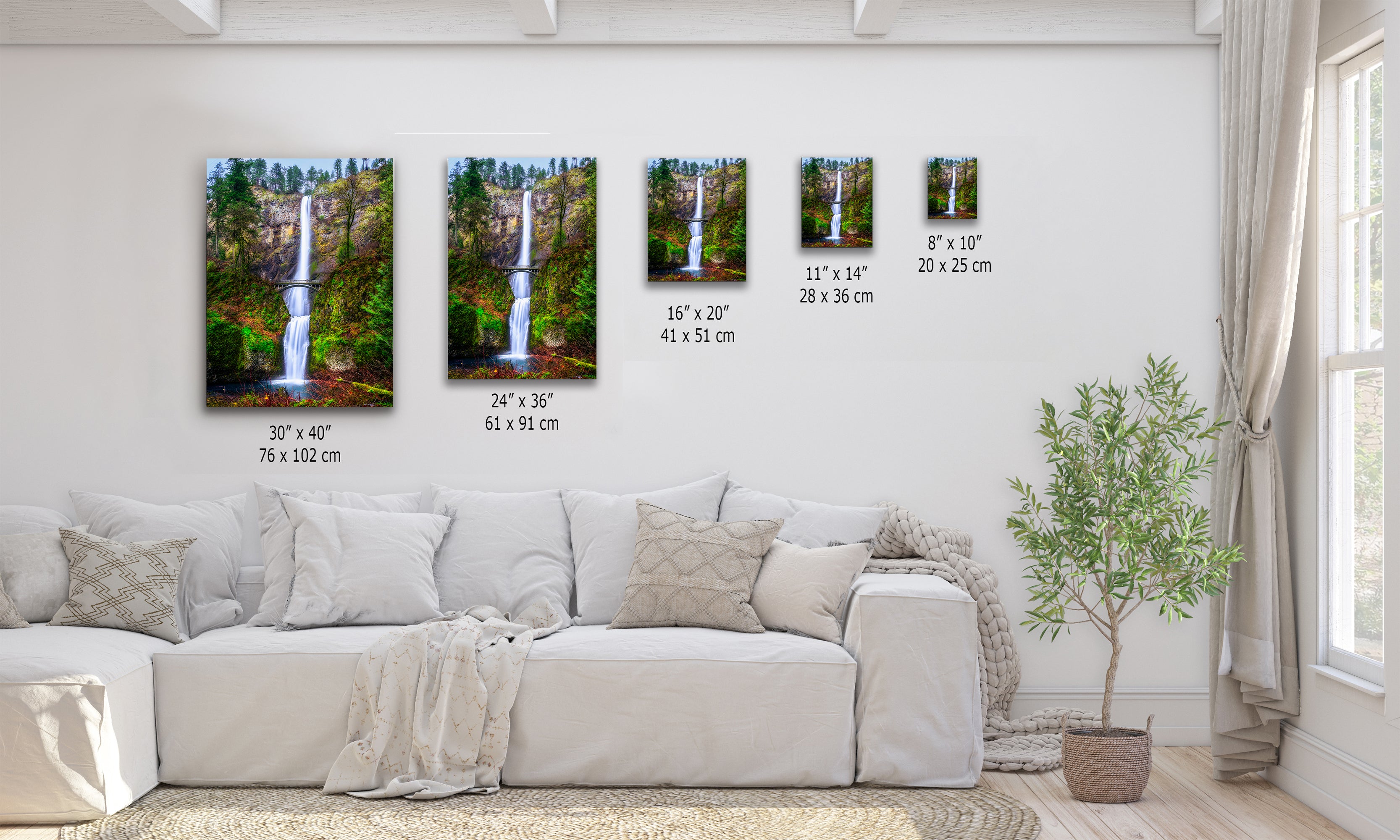 Multnomah Waterfall Picture Nature Photo Wall Art, Pacific Northwest Oregon Relaxation Artwork