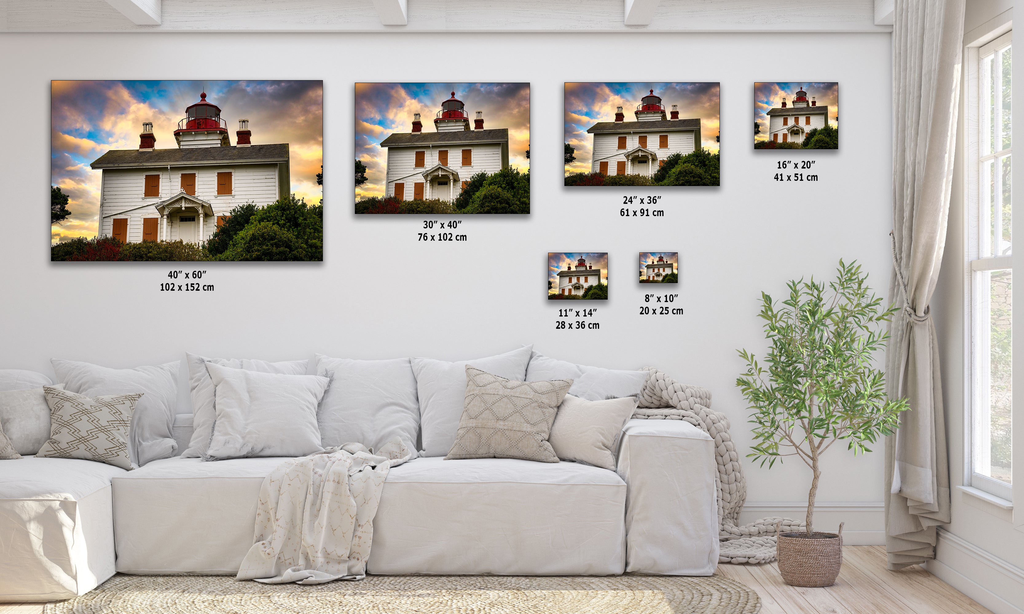 Yaquina Bay Lighthouse Picture, Oregon Coast Ocean Picture, Pacific Northwest Beach Photo Wall Art for Office and Relaxation