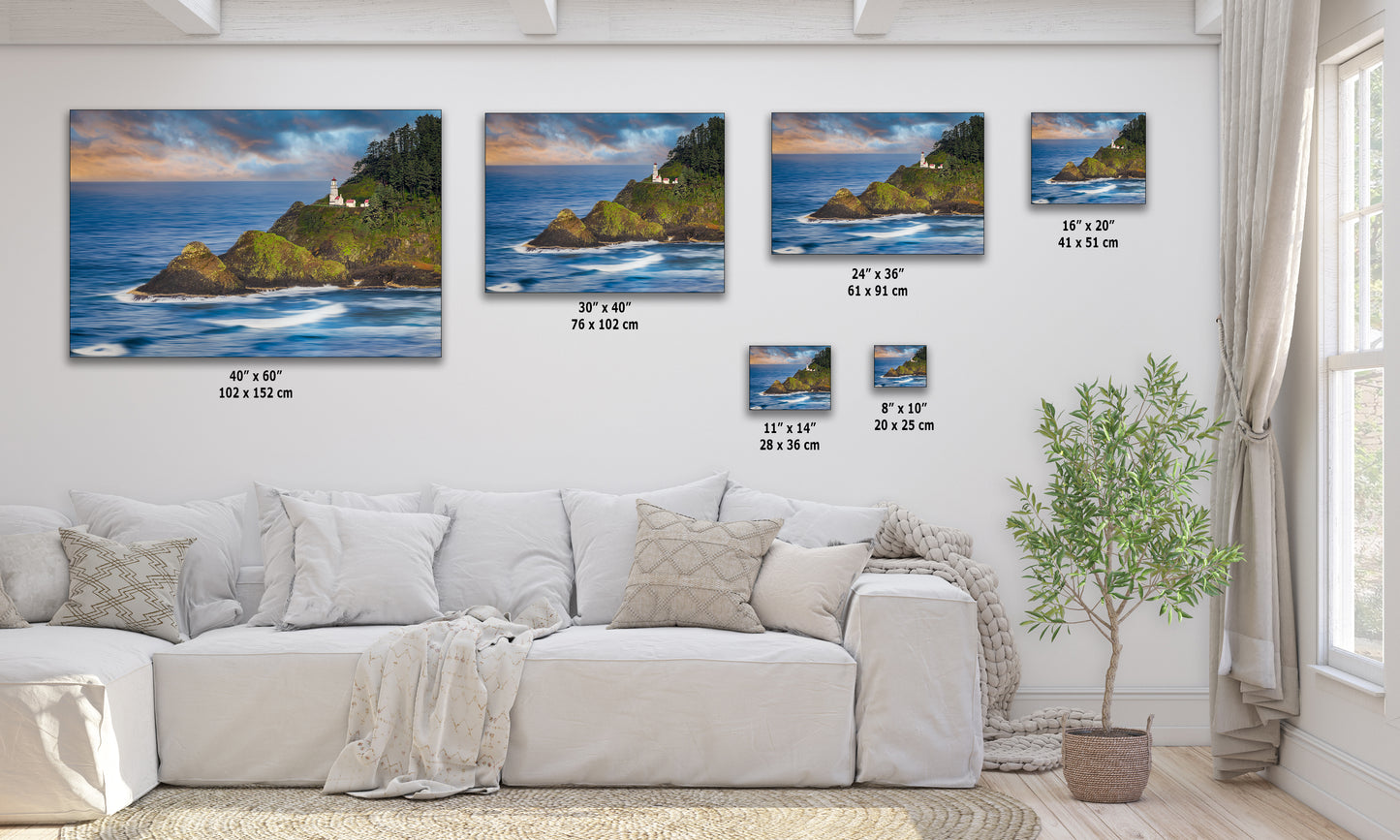 Heceta Head Lighthouse Picture, Oregon Coast Ocean Picture, Pacific Northwest Beach Photo Framed Coastal Decor for Ocean Lovers