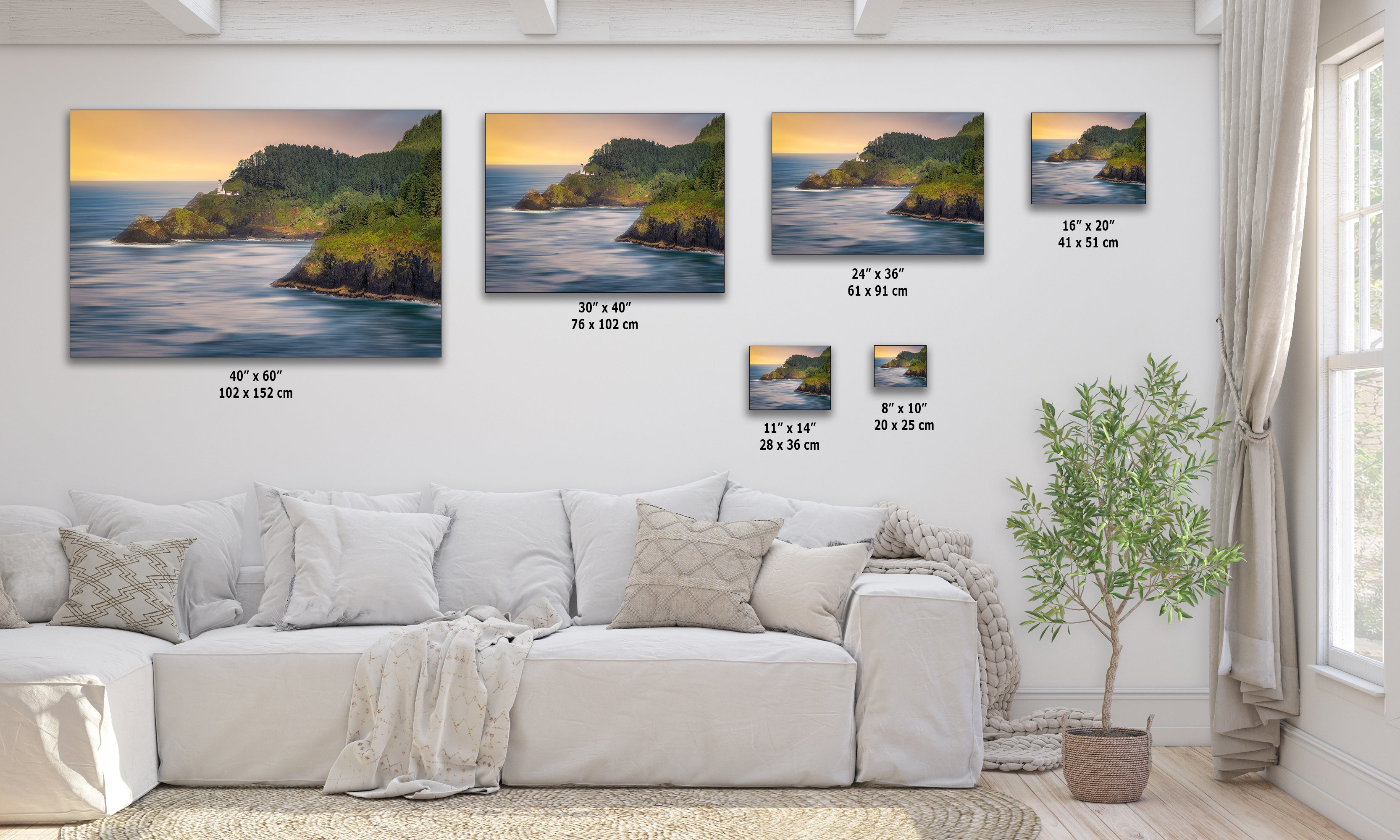 Haceta Head Lighthouse Picture, Oregon Coastline Ocean Picture, Pacific Northwest Beach Photo Framed Coastal Decor for Ocean Lovers