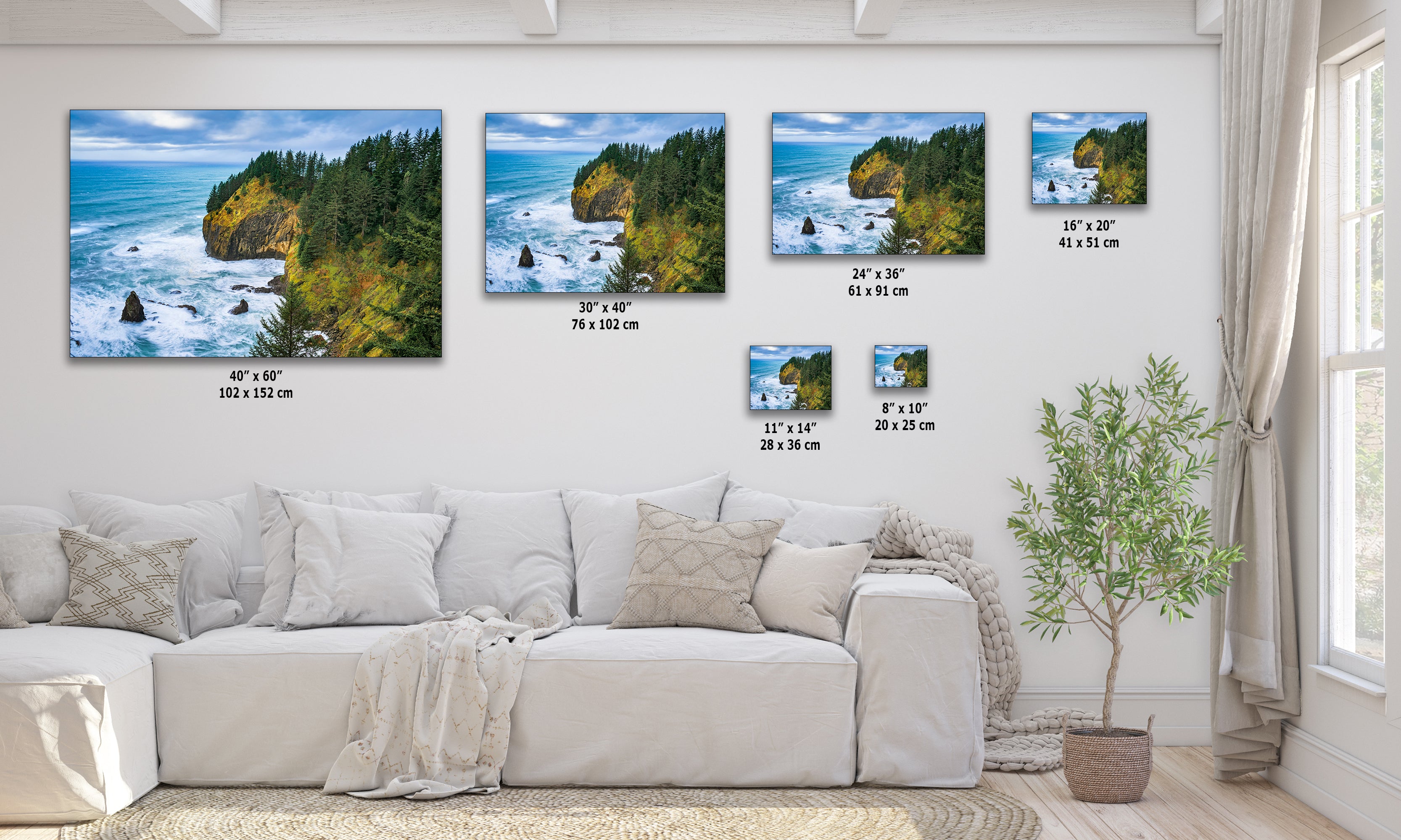 Oregon Coast Ocean Picture, Pacific Northwest Coastline Nature Photo Relaxation Artwork for Meditation, Apartment, Office & House Decor