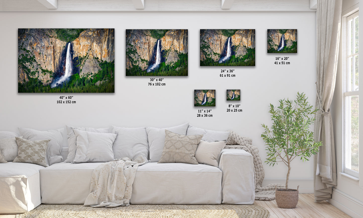 Bridalveil Falls Yosemite National Park Nature Photo Close Up, Relaxation Artwork Waterfall Picture for Meditation, Dorm Room, Office, and House Decor