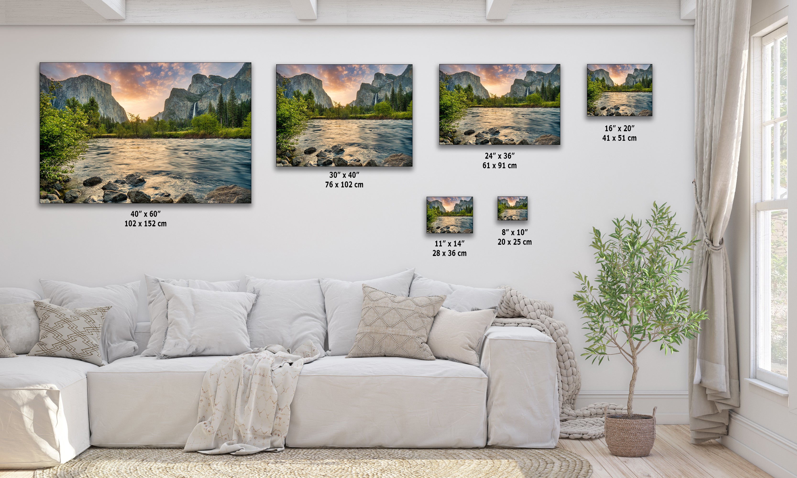 Yosemite National Park Mountain Picture Nature Photo Relaxation Artwork with El Capitan, Bridalveil Falls for Mediation & House Decor