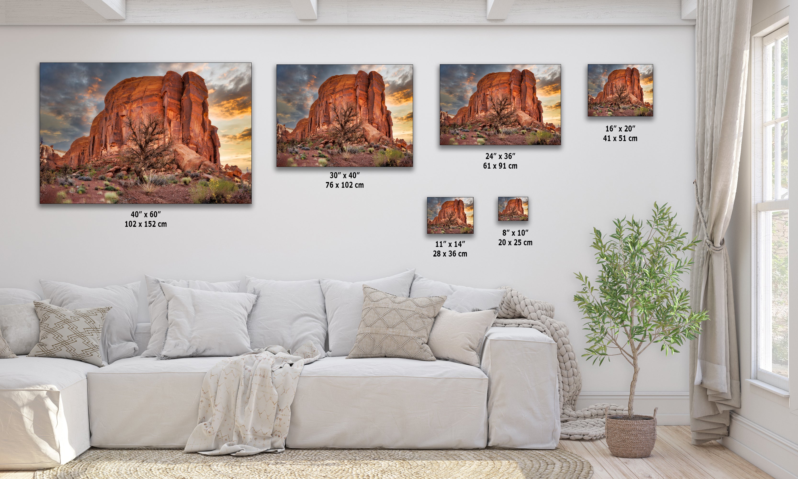 Monument Valley Arizona Desert Picture Cactus Nature Photo, Bohemian Style Relaxation Artwork for Meditation, Apartment, Office & House Decor