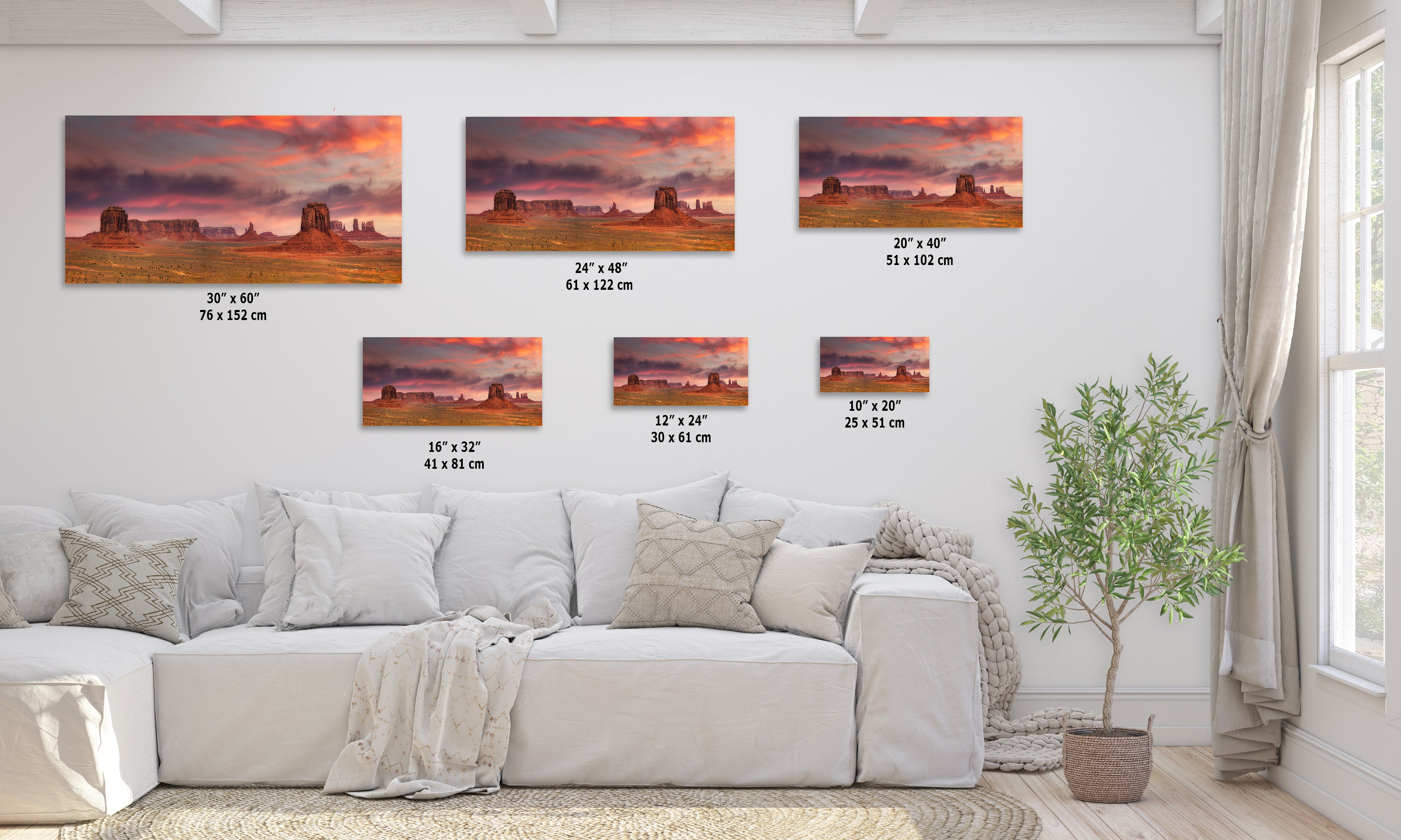 Monument Valley Arizona Desert Picture Nature Photo Panorama, Bohemian Style Relaxation Artwork for Meditation, Apartment, Office & House Decor