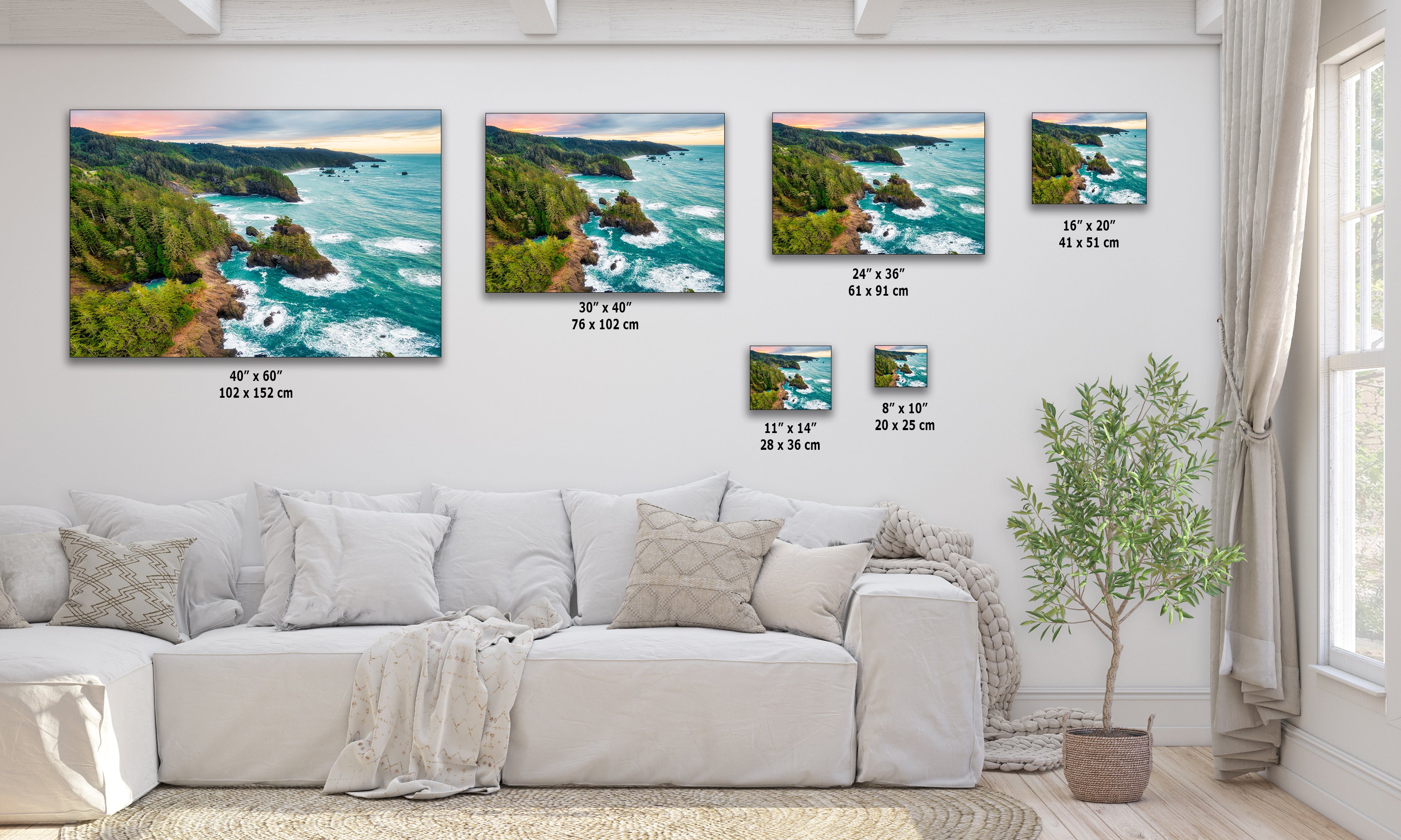 Oregon Coast Ocean Picture, Pacific Northwest Sunrise Nature Photo Relaxation Artwork for Meditation, Apartment, Office & House Decor