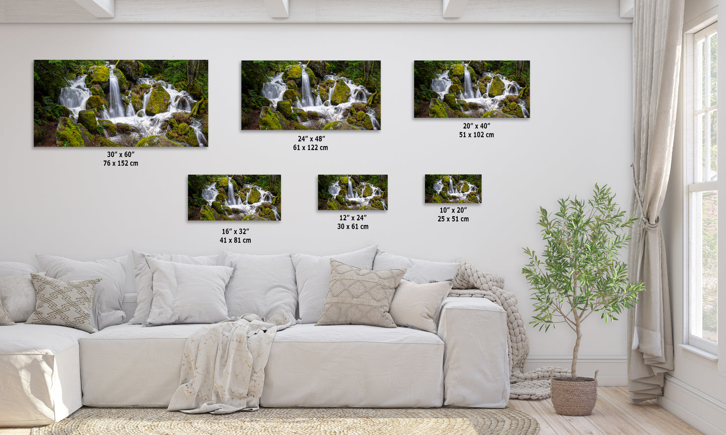 Oregon Pacific Northwest Waterfall Picture Nature Photo Relaxation Artwork in Bohemian Style for Meditation, Office, Apartment, House Decor
