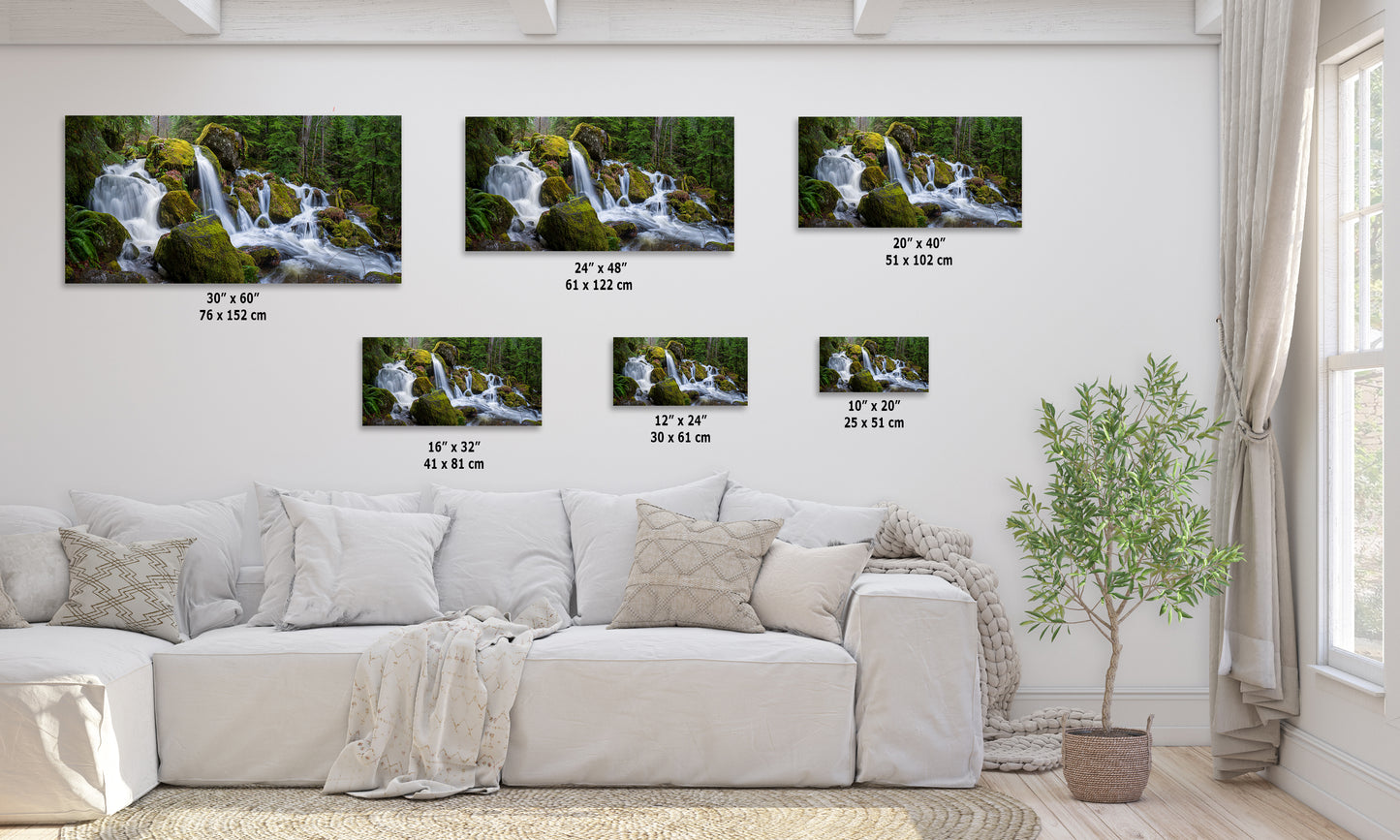 Oregon Waterfall Picture, Pacific Northwest Nature Photo Relaxation Artwork in Bohemian Style for Meditation, Office, Apartment, House Decor