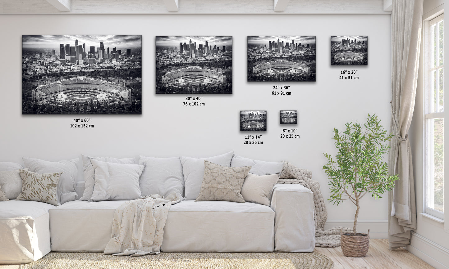 Dodgers Stadium Photo, Los Angeles Skyline Black and White Wall Art