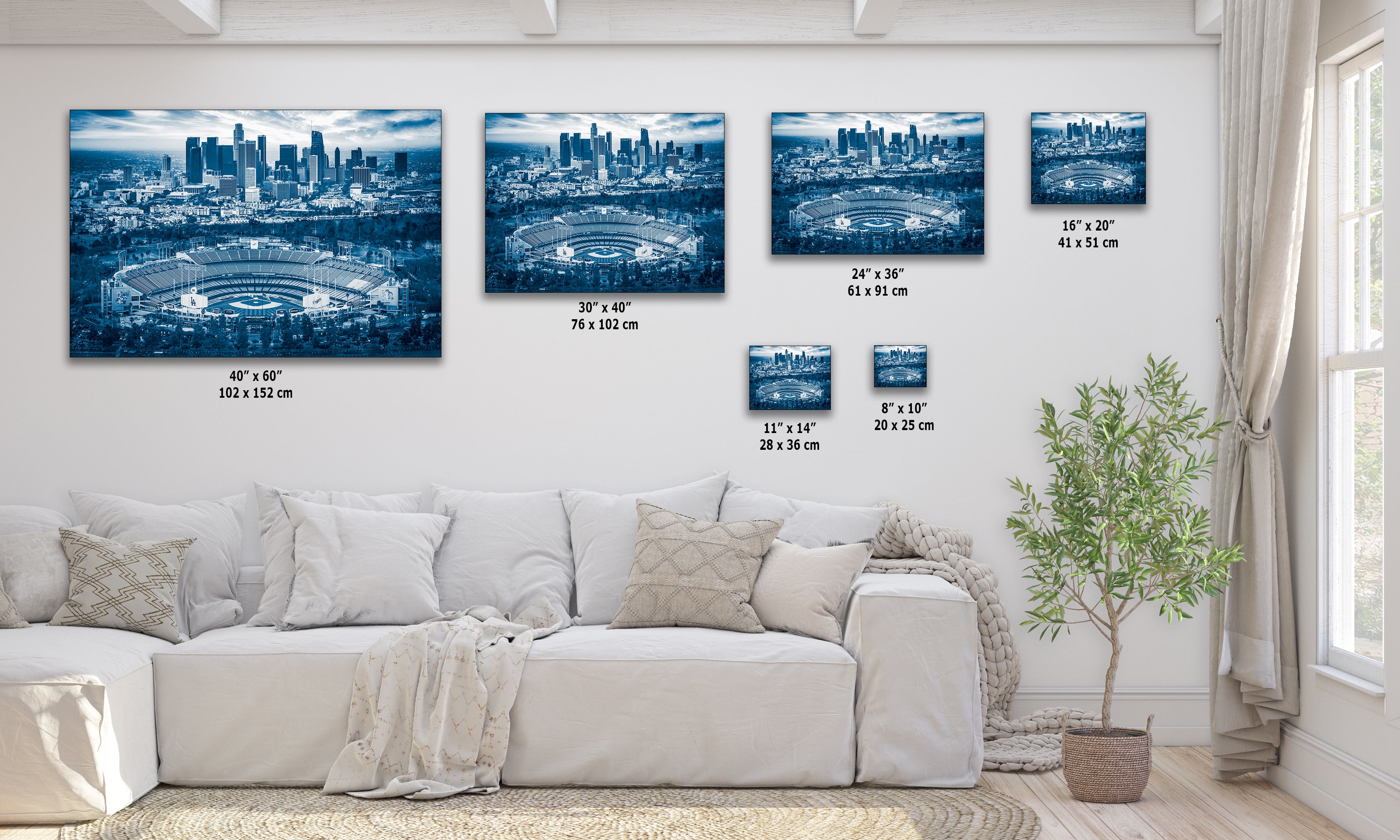 Los Angeles Dodgers Baseball Stadium, LA Skyline Blue Urban Cityscape Photo